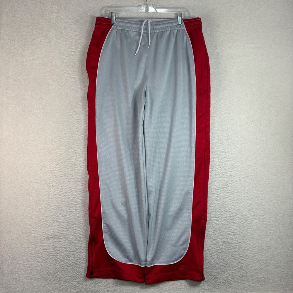 Y2K Starter Track Pants Men L Gray Red Baggy Ankle Zip Sweatpants Basketball